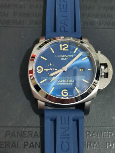 Best Quality Replica Panerai GMT Blue Face Blue Rubber Strap Watch 